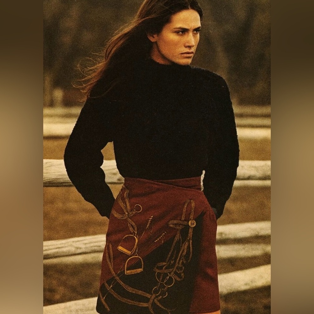 Ralph Lauren Vintage 80s Equestrian Mini Skirt Horse Bit Stirrup Wool Wrap Short - Picture 2 of 16